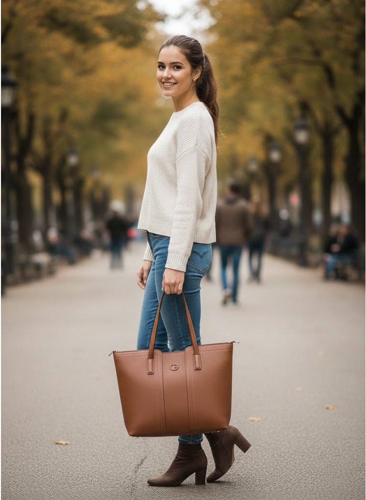 FUMES Sienna Structured Tote Bag – Premium Leather Women’s Shoulder Handbag - Image 4